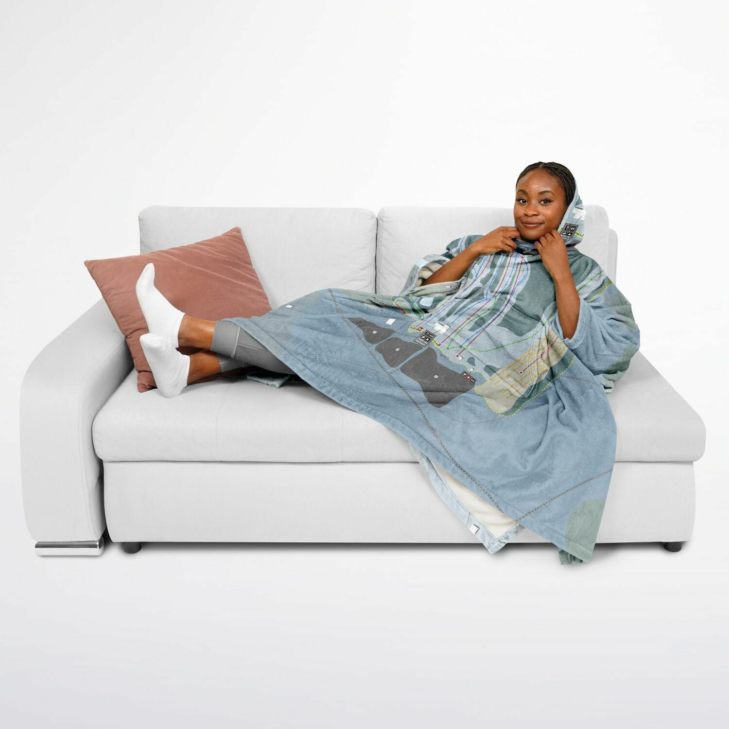 Mont Gleason, Quebec Ski Resort Map Flannel Blanket Poncho