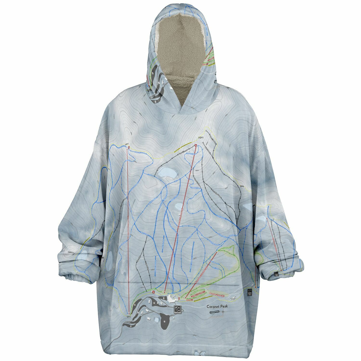 Coronet Peak, New Zealand Ski Trail Map - Snug Hoodie
