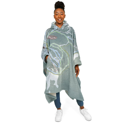 Baldy Mountain, British Columbia Ski Resort Map Flannel Blanket Poncho