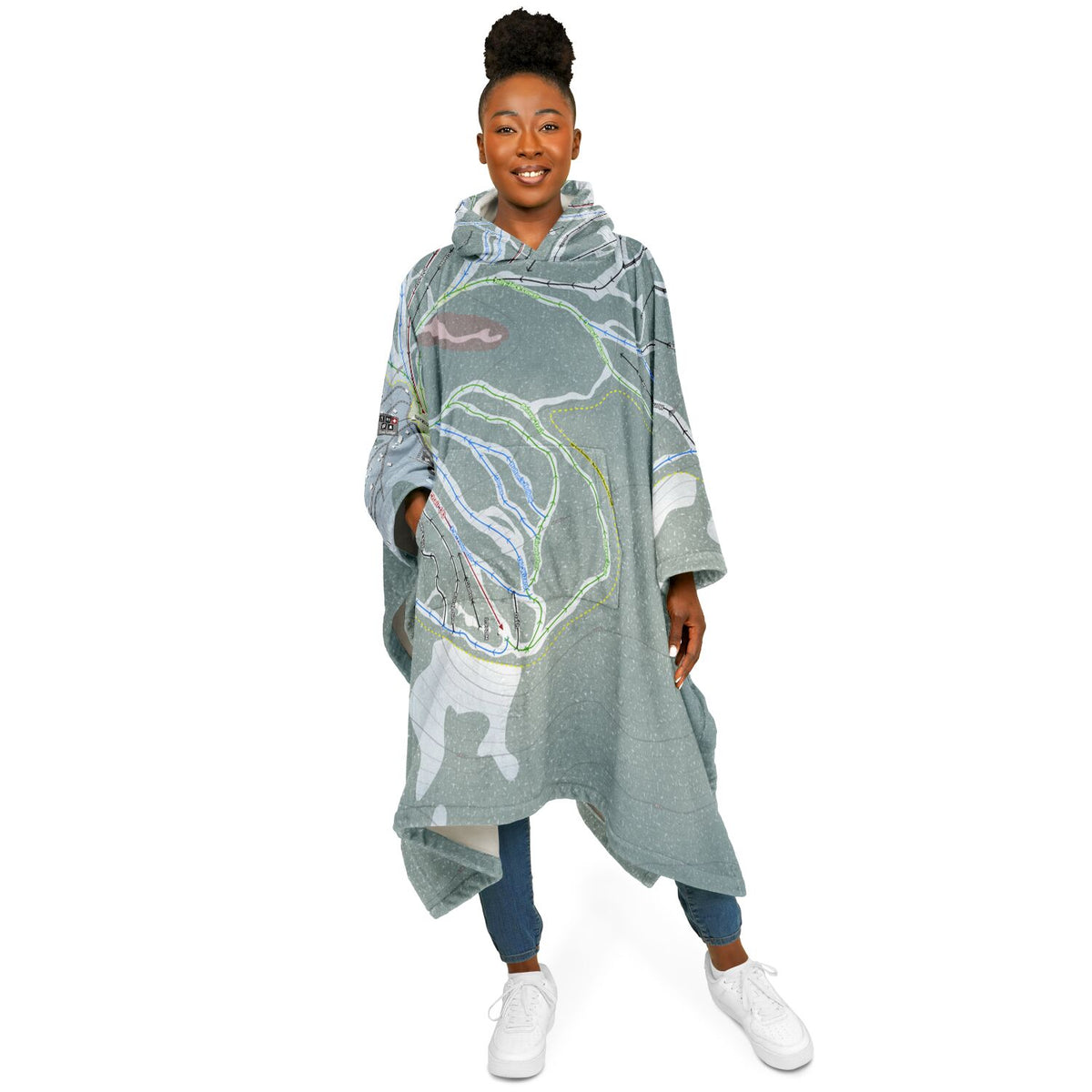 Baldy Mountain, British Columbia Ski Resort Map Flannel Blanket Poncho