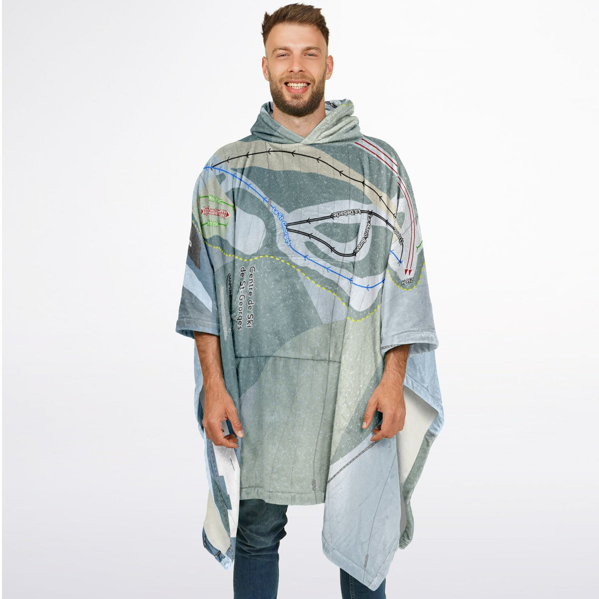 Centre de Ski de St-Georges, Quebec Ski Resort Map Flannel Blanket Poncho