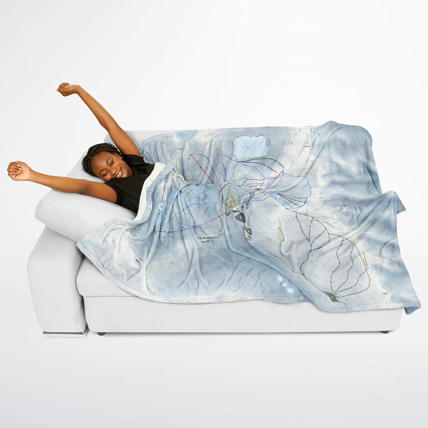 The Remarkables, New Zealand Ski Resort Map Flannel Blanket Poncho - Powderaddicts