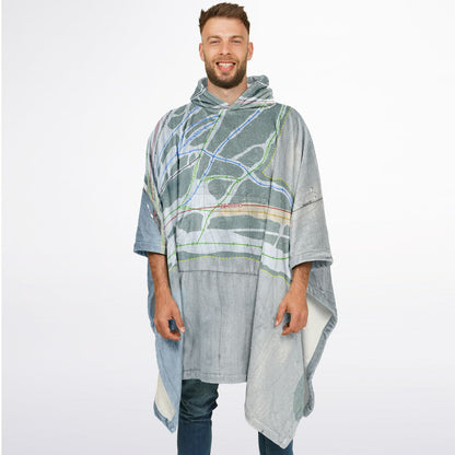 Labrador Mountain, New York Ski Resort Map Flannel Blanket Poncho