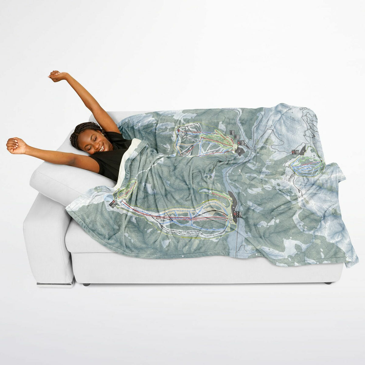 Mountain High, California Ski Resort Map Flannel Blanket Poncho