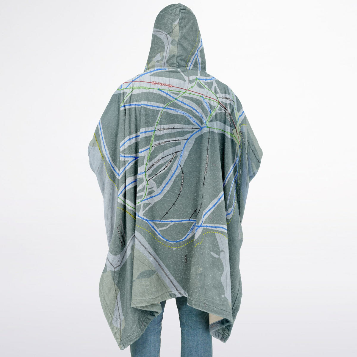 Ski Land, Alaska Ski Resort Map Flannel Blanket Poncho