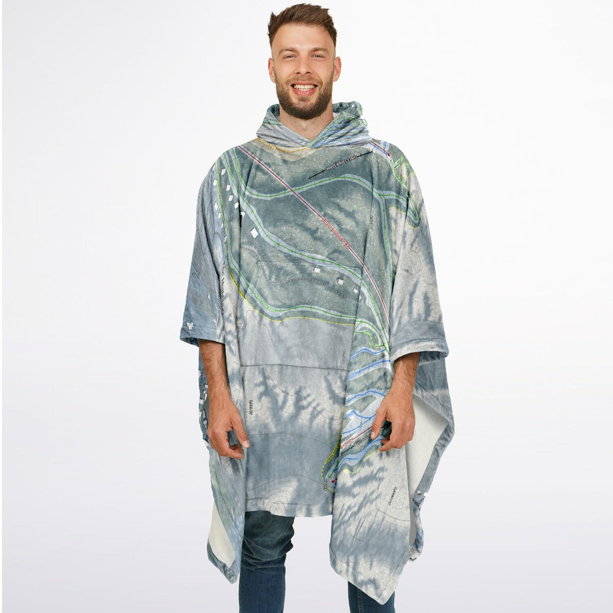 The Highlands, Michigan Ski Resort Map Flannel Blanket Poncho