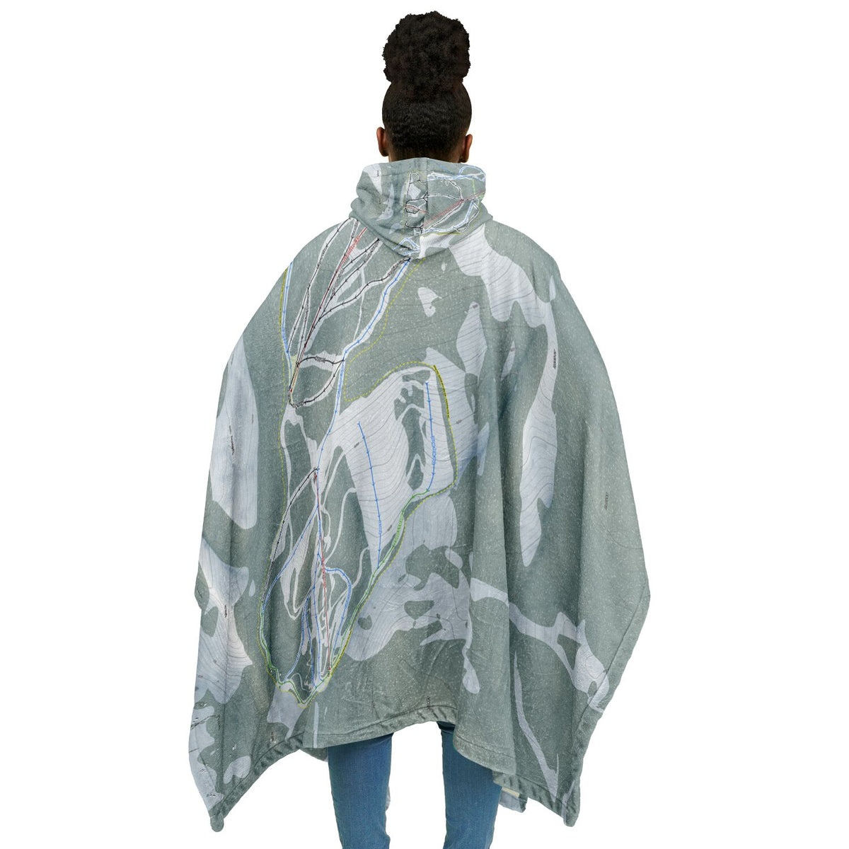 Discovery, Montana Ski Resort Map Flannel Blanket Poncho