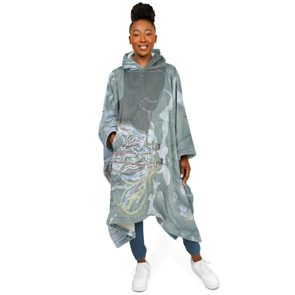 Big Bear Mountain, California Ski Resort Map Flannel Blanket Poncho