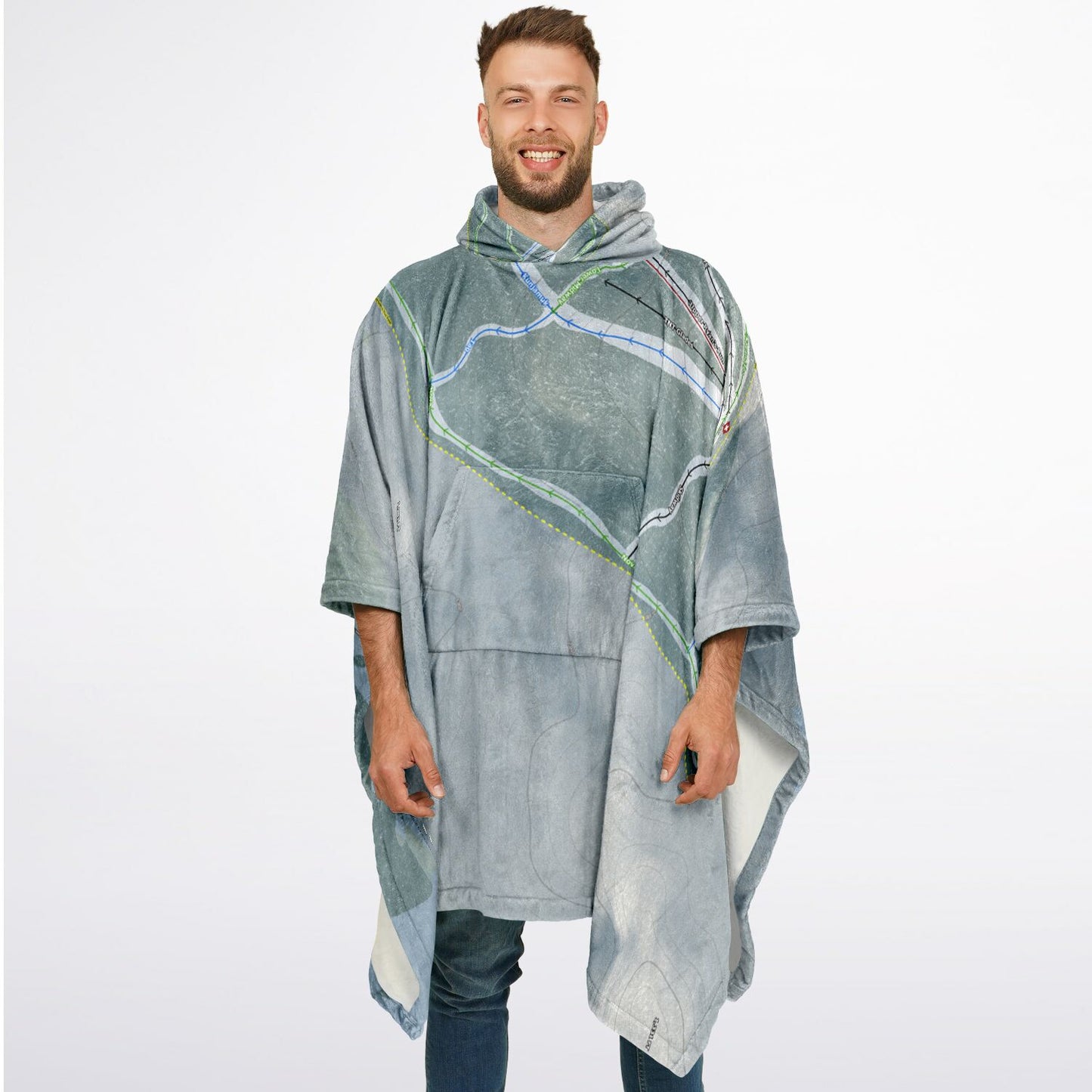 Oak Mountain, New York Ski Resort Map Flannel Blanket Poncho