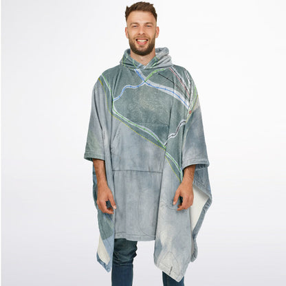 Oak Mountain, New York Ski Resort Map Flannel Blanket Poncho