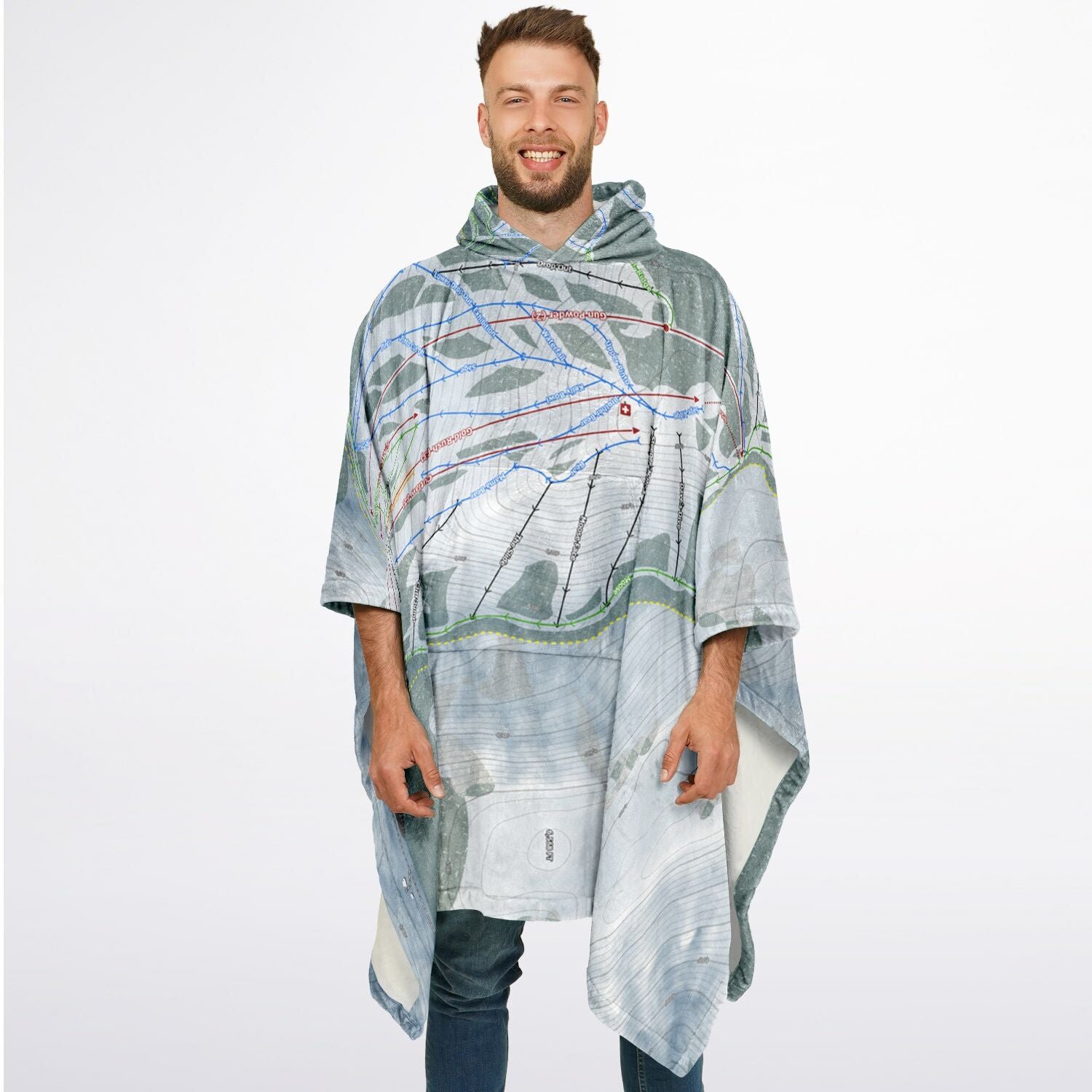 Kelly Canyon, Idaho Ski Resort Map Flannel Blanket Poncho