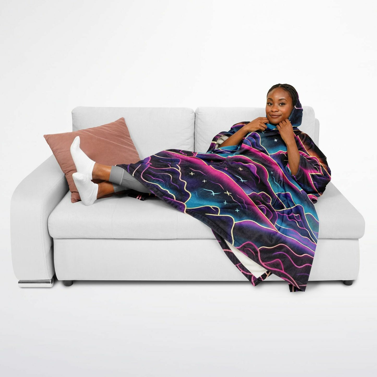 Neon Mountain, Flannel Blanket Poncho