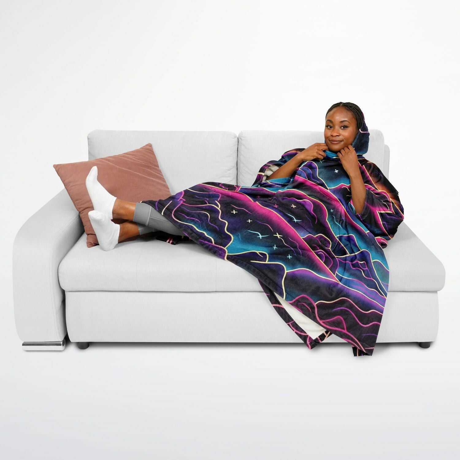 Neon Mountain, Flannel Blanket Poncho