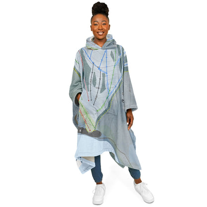 Spruce Mountain, Maine Ski Resort Map Flannel Blanket Poncho