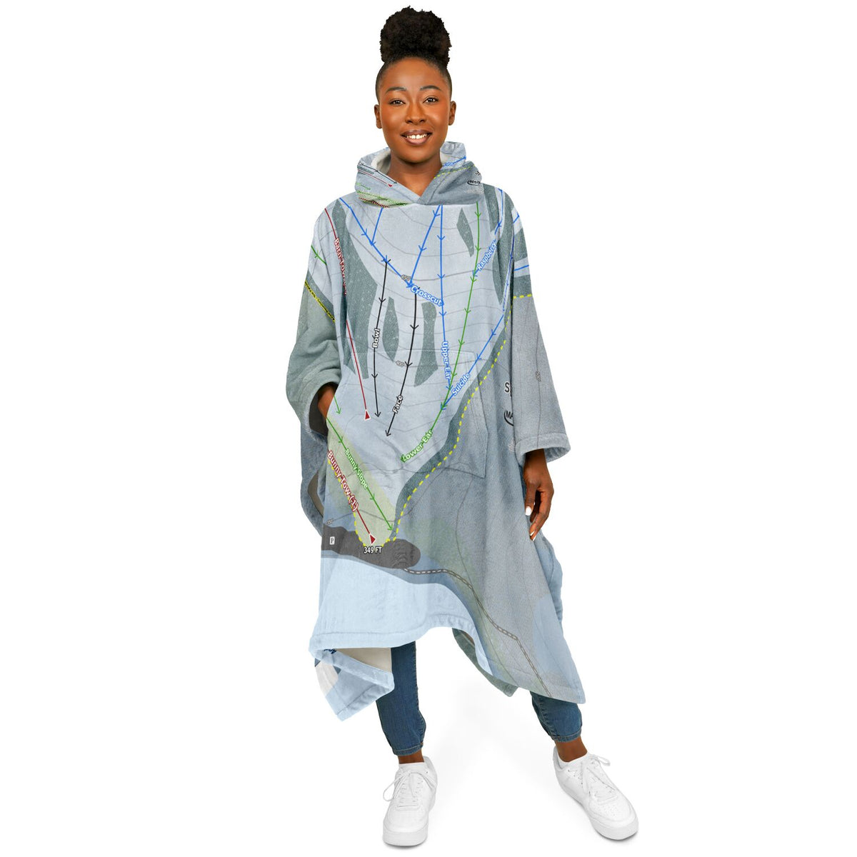 Spruce Mountain, Maine Ski Resort Map Flannel Blanket Poncho