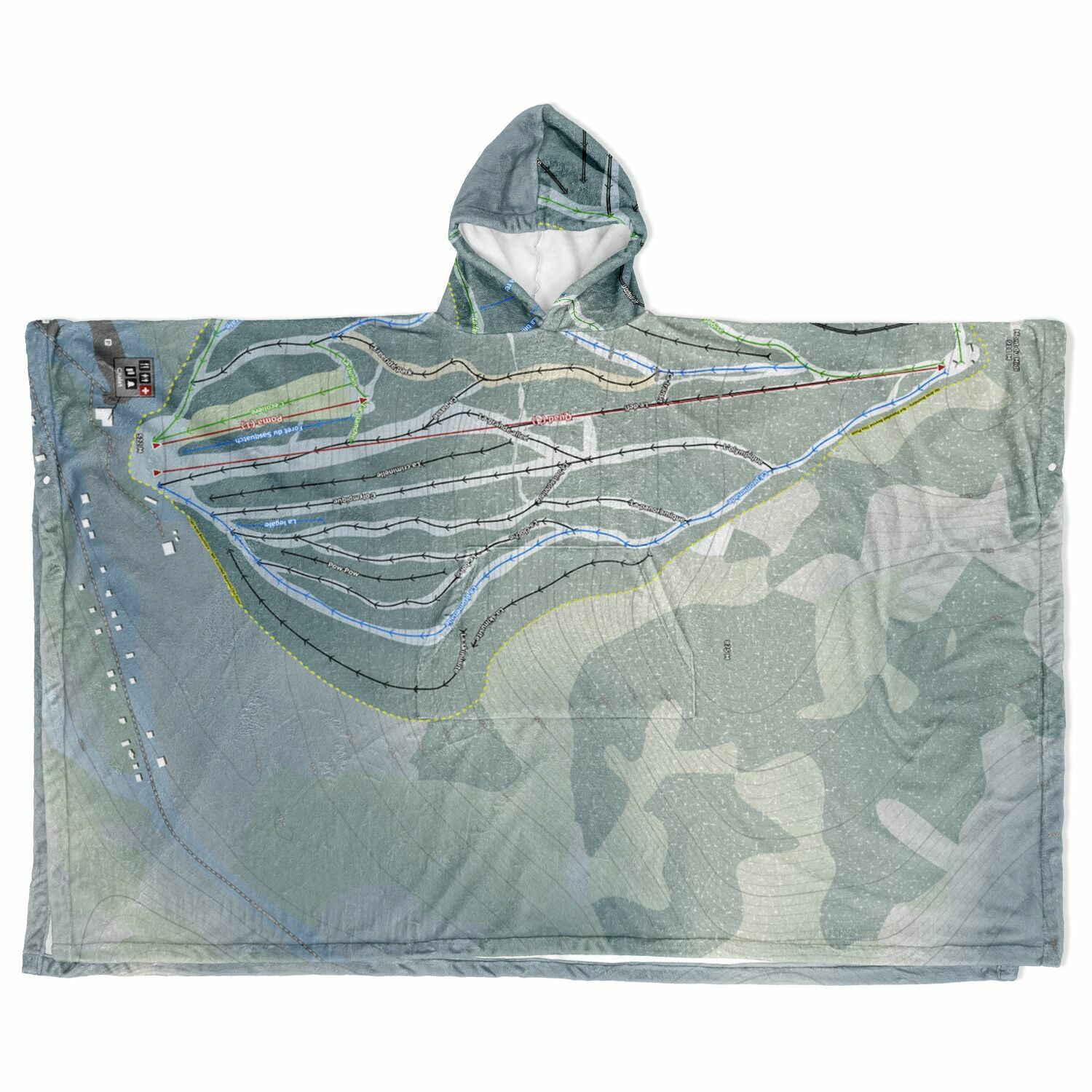 Massif Du Sud, Quebec Ski Resort Map Flannel Blanket Poncho