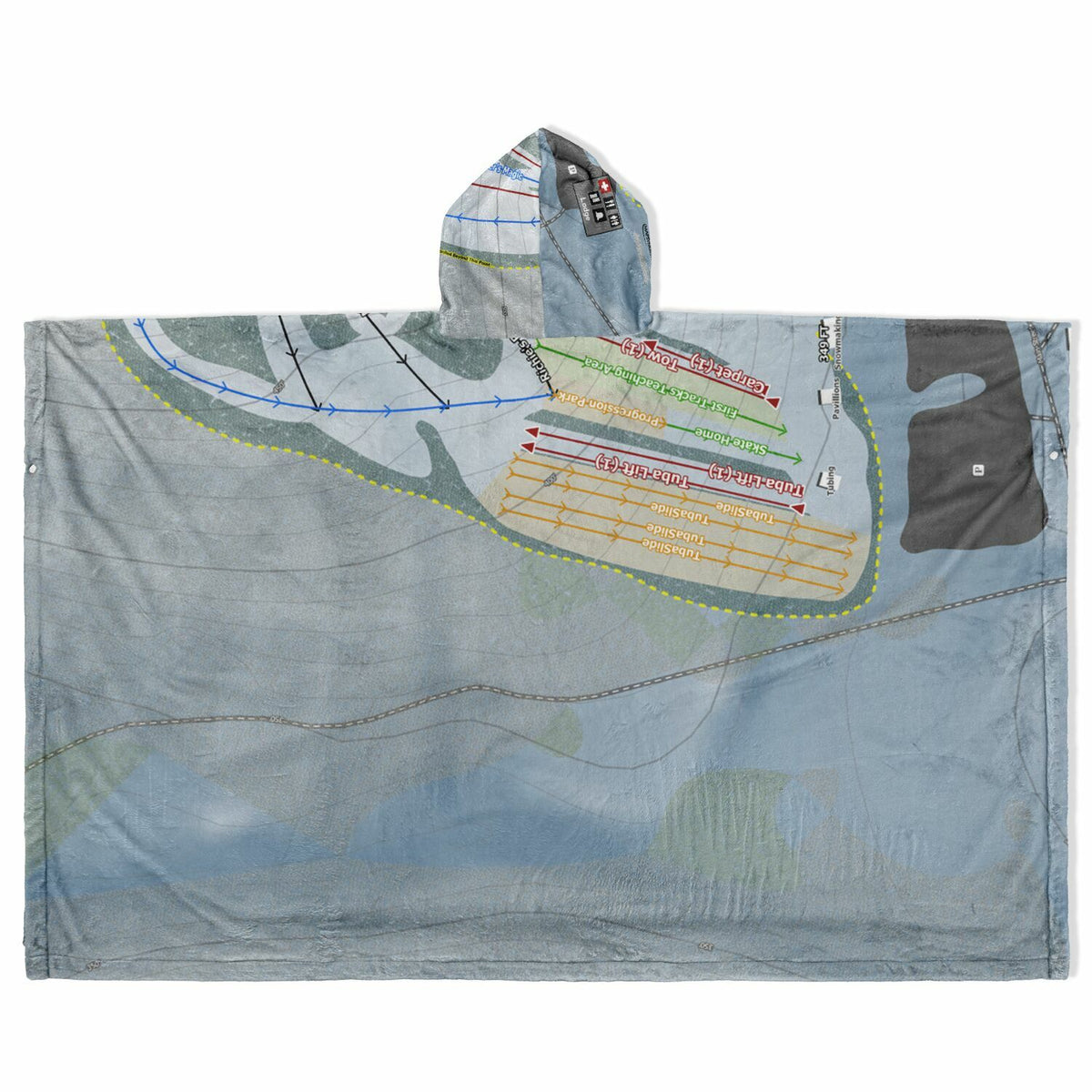 Ski Ward, Massachusetts Ski Resort Map Flannel Blanket Poncho