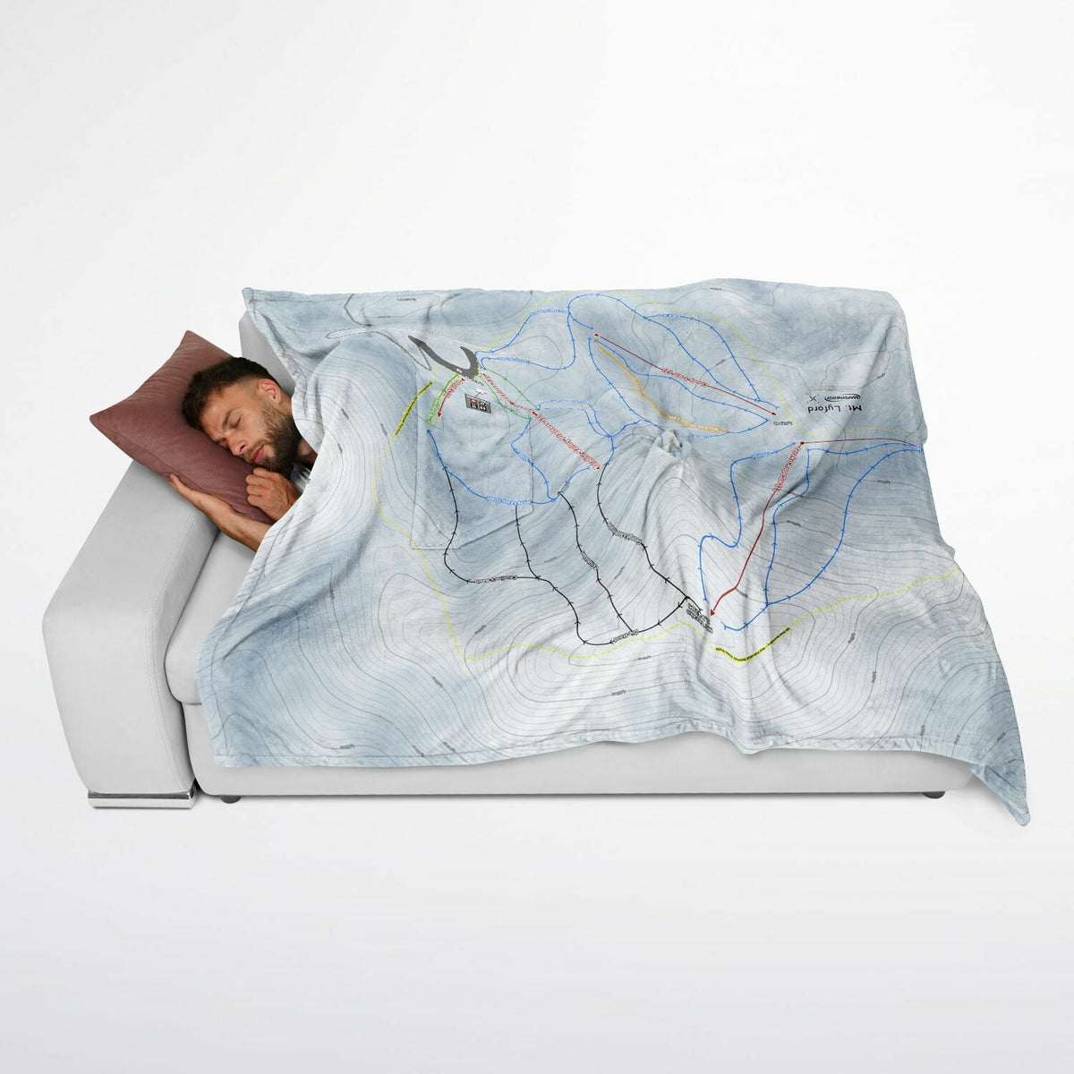 Mt Lyford, New Zealand Ski Resort Map Flannel Blanket Poncho