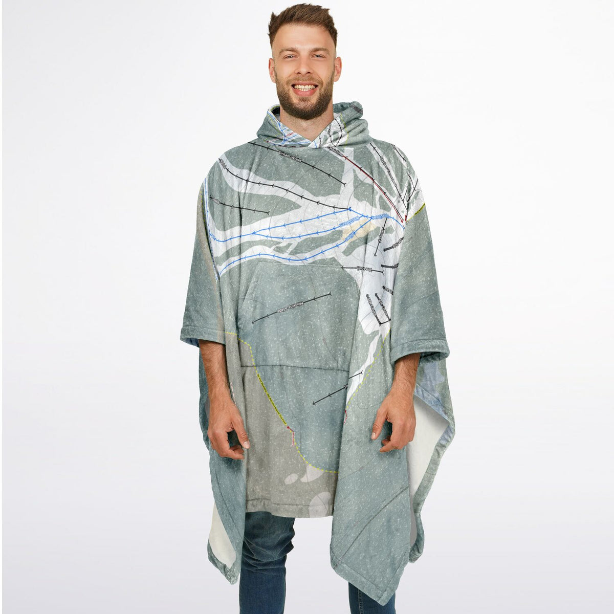 Mt Ashland, Oregon Ski Resort Map Flannel Blanket Poncho