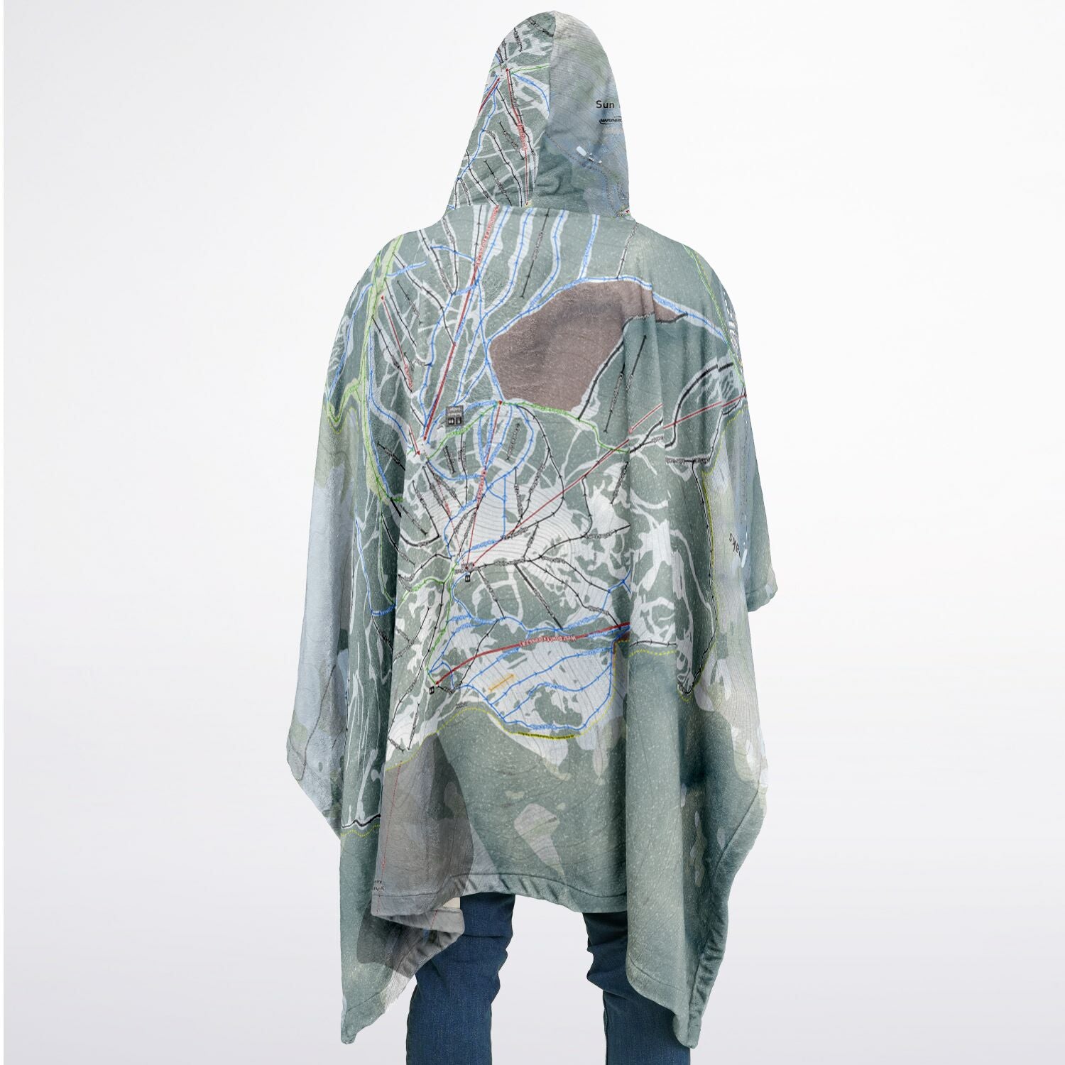 Sun Peaks, British Columbia Ski Resort Map Flannel Blanket Poncho