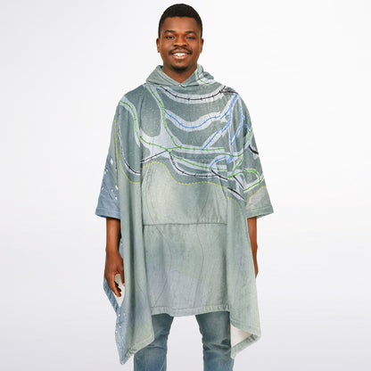 Mont Lac-Vert, Quebec Ski Resort Map Flannel Blanket Poncho