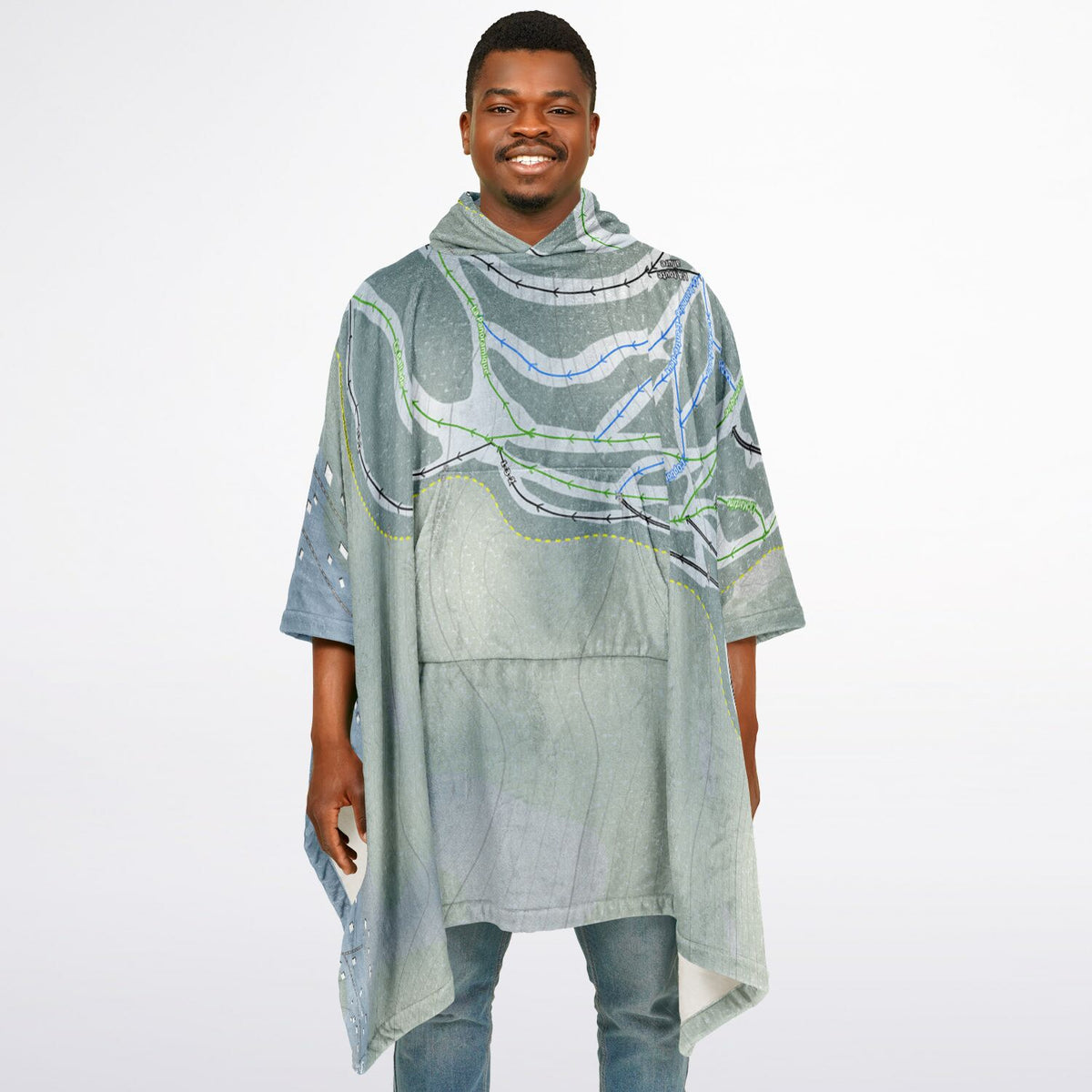 Mont Lac-Vert, Quebec Ski Resort Map Flannel Blanket Poncho