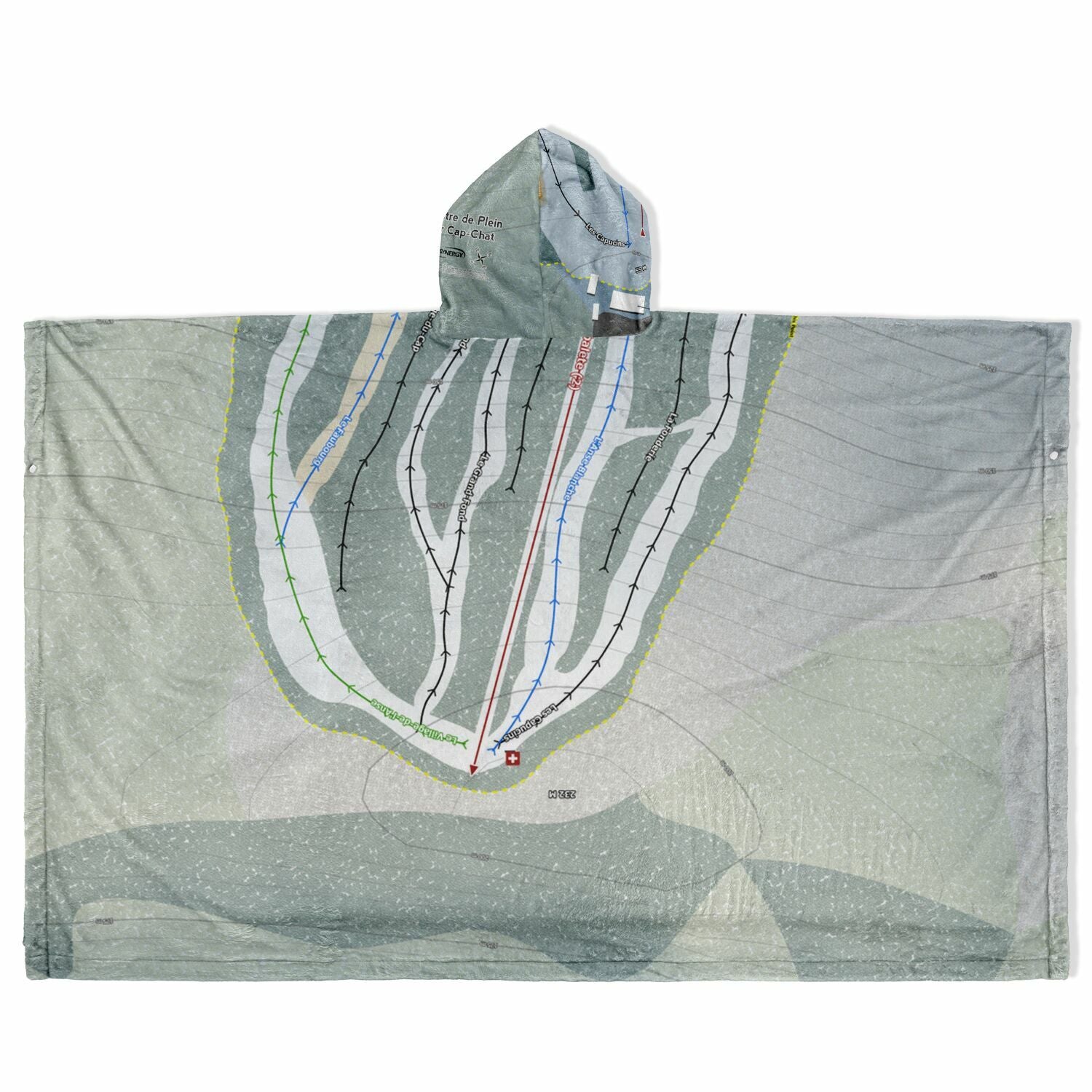 Centre De Plein Air Cap-Chat, Quebec Ski Resort Map Flannel Blanket Poncho