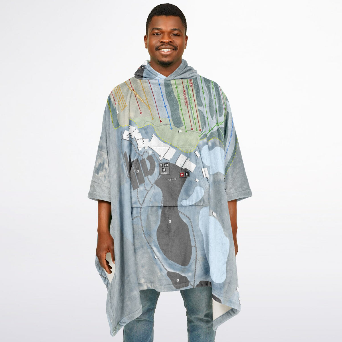 Bear Creek, Pennsylvania Ski Resort Map Flannel Blanket Poncho