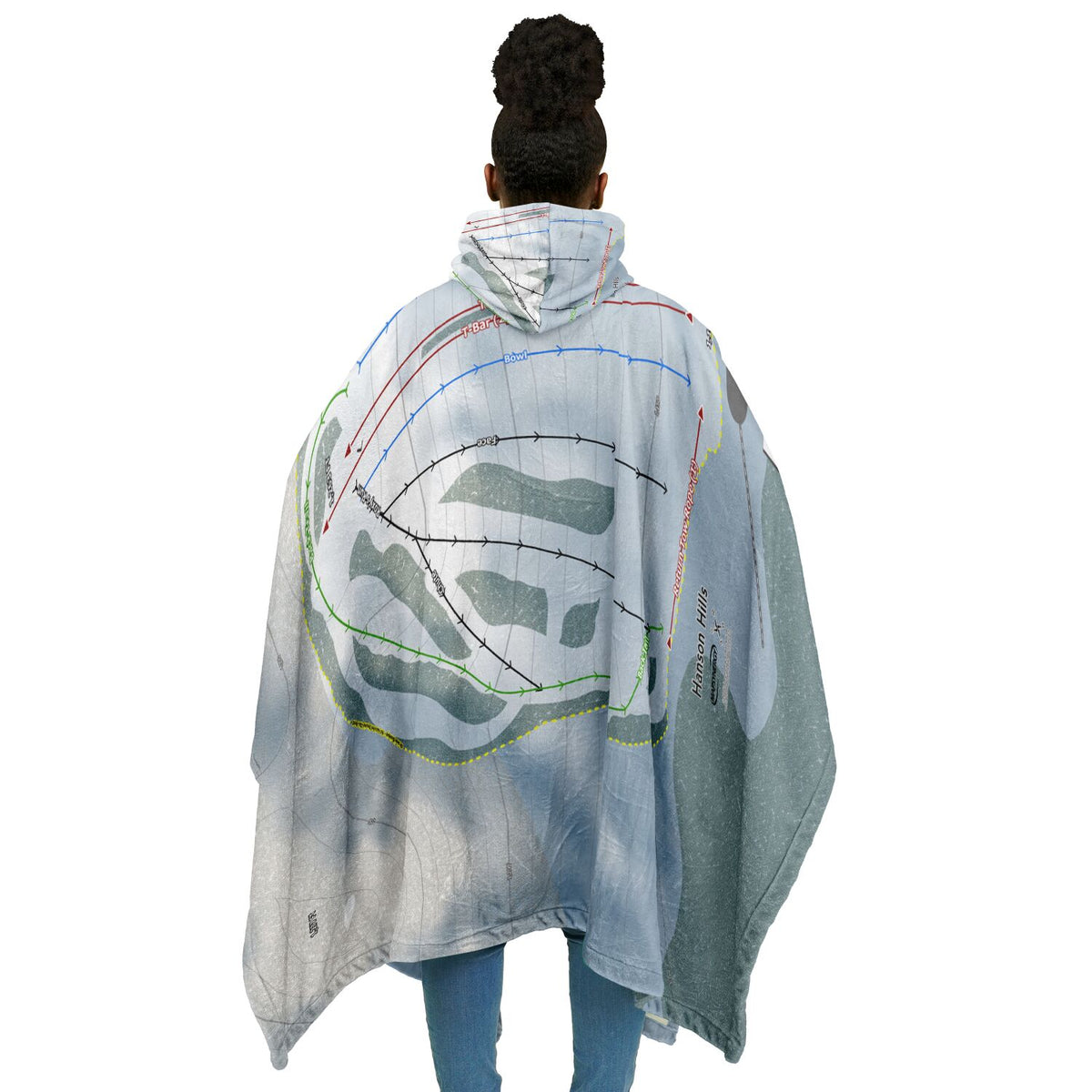 Hanson Hills, Michigan Ski Resort Map Flannel Blanket Poncho