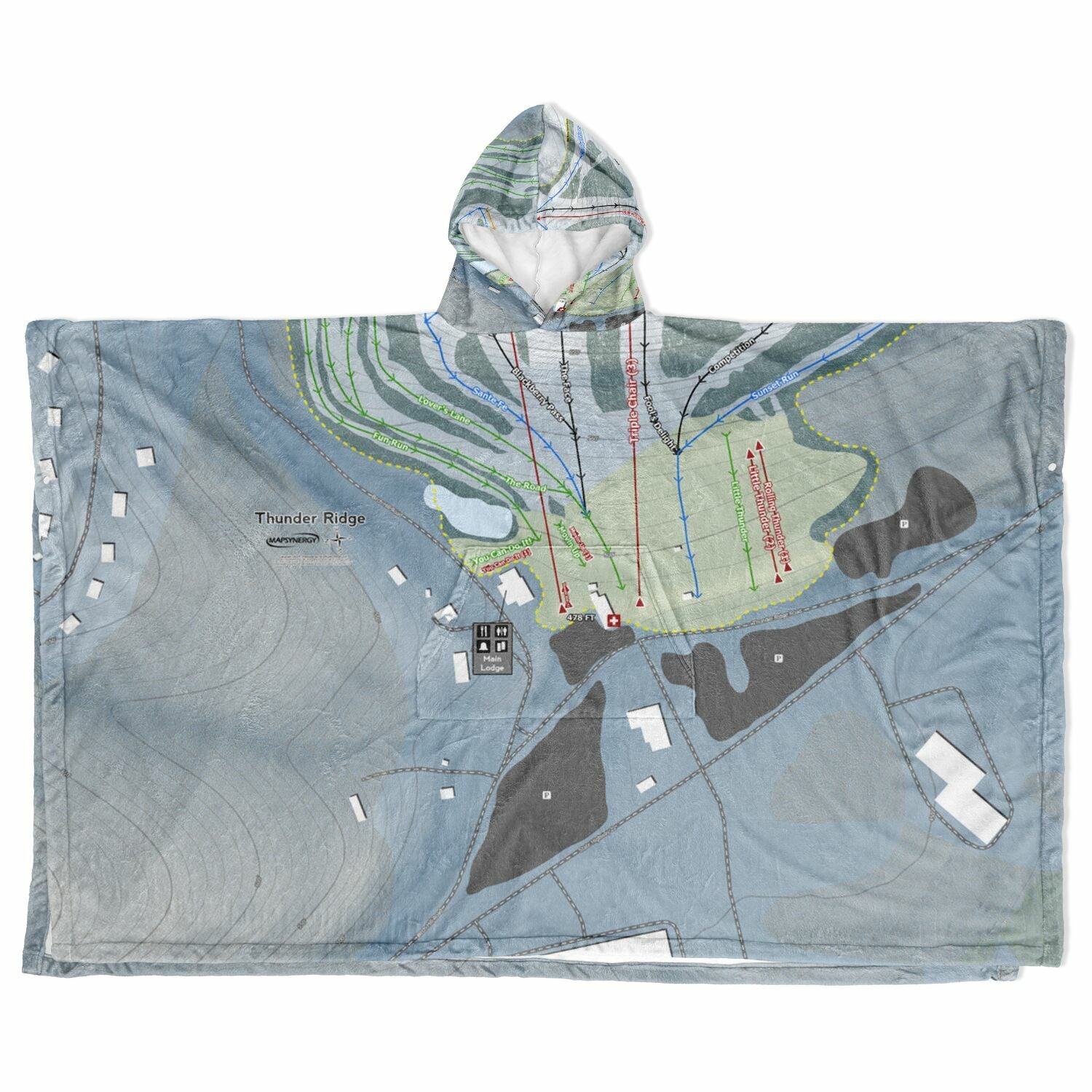 Thunder Ridge, New York Ski Resort Map Flannel Blanket Poncho
