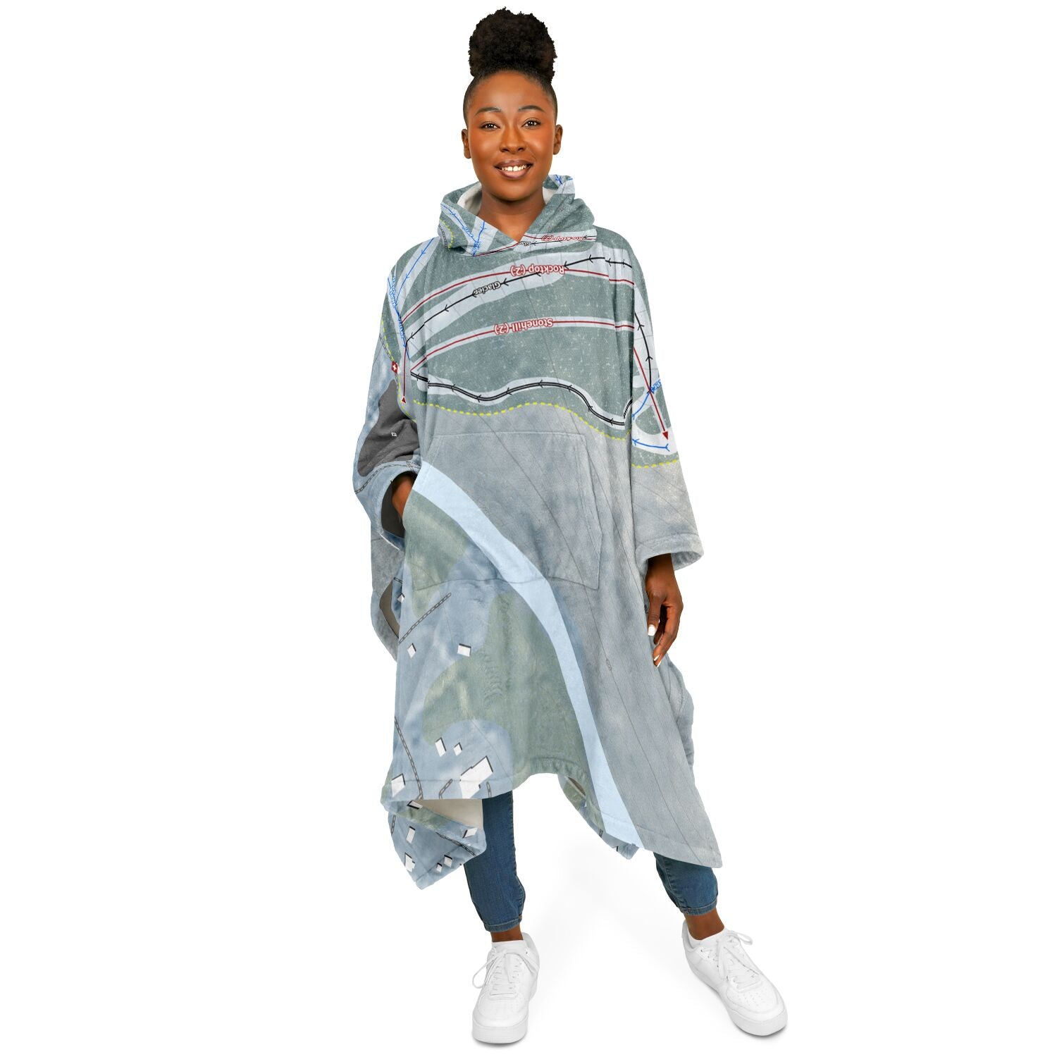 Spring Mountain, Pennsylvania Ski Resort Map Flannel Blanket Poncho