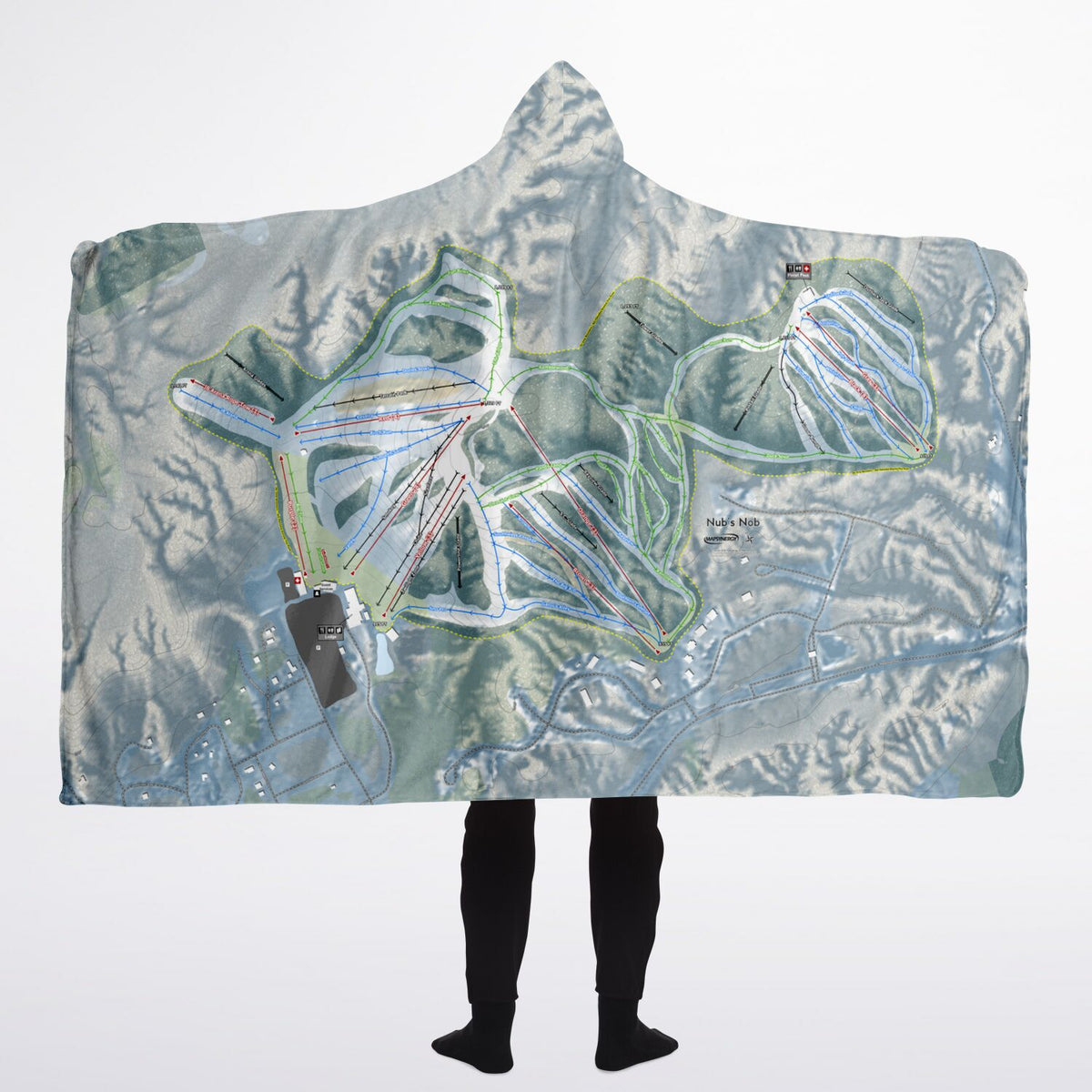 Nub&#39;s Nob, Michigan Ski Trail Map - Adult Hooded Blanket