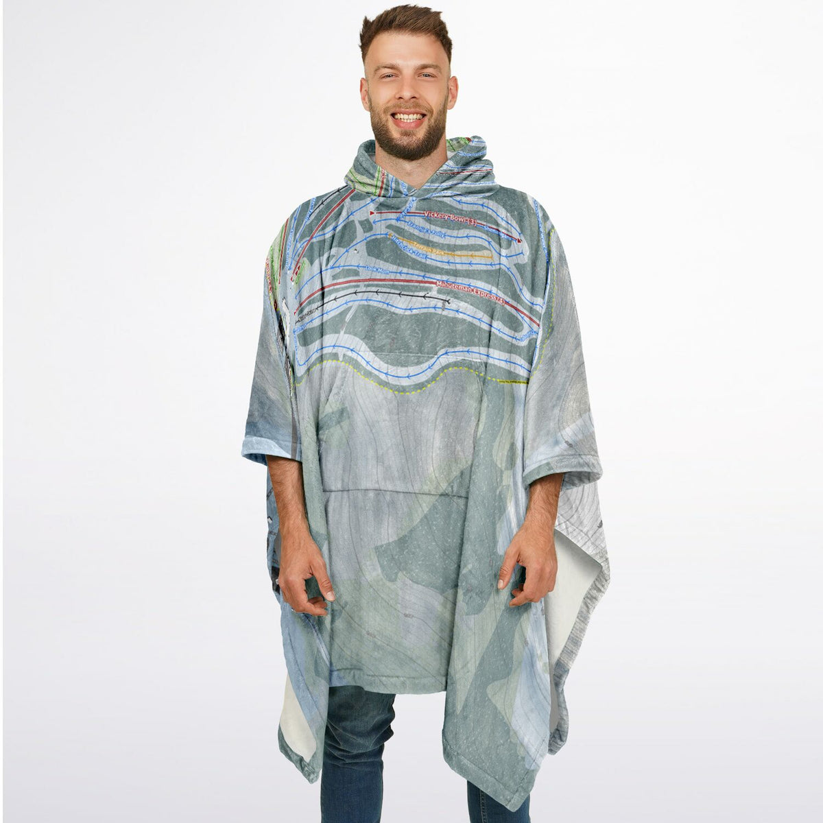 Wachusett Mountain, Massachusetts Ski Resort Map Flannel Blanket Poncho
