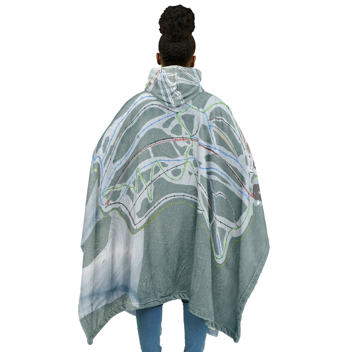 Teton Pass, Montana Ski Resort Map Flannel Blanket Poncho