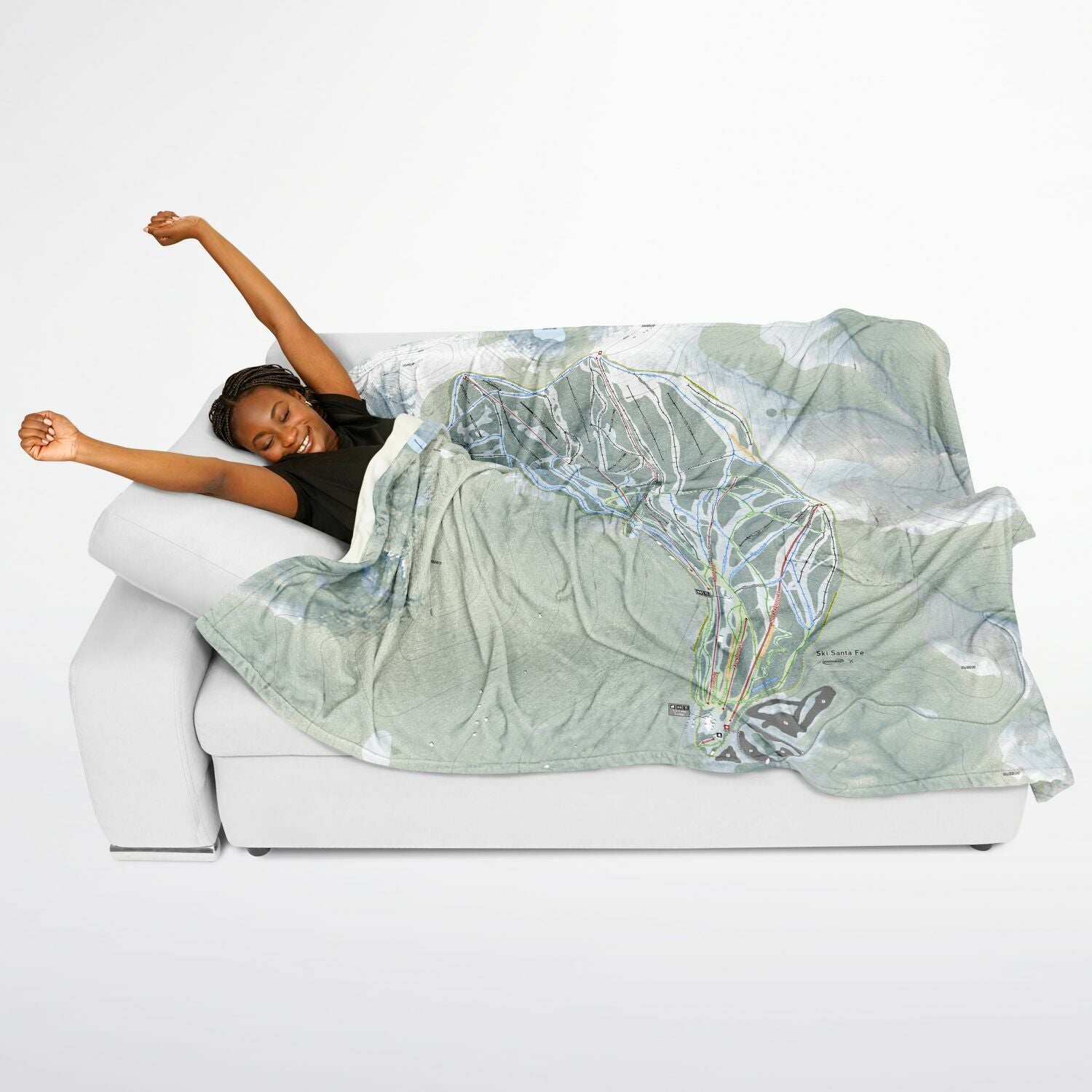 Ski Santa Fe, New Mexico Ski Resort Map Flannel Blanket Poncho