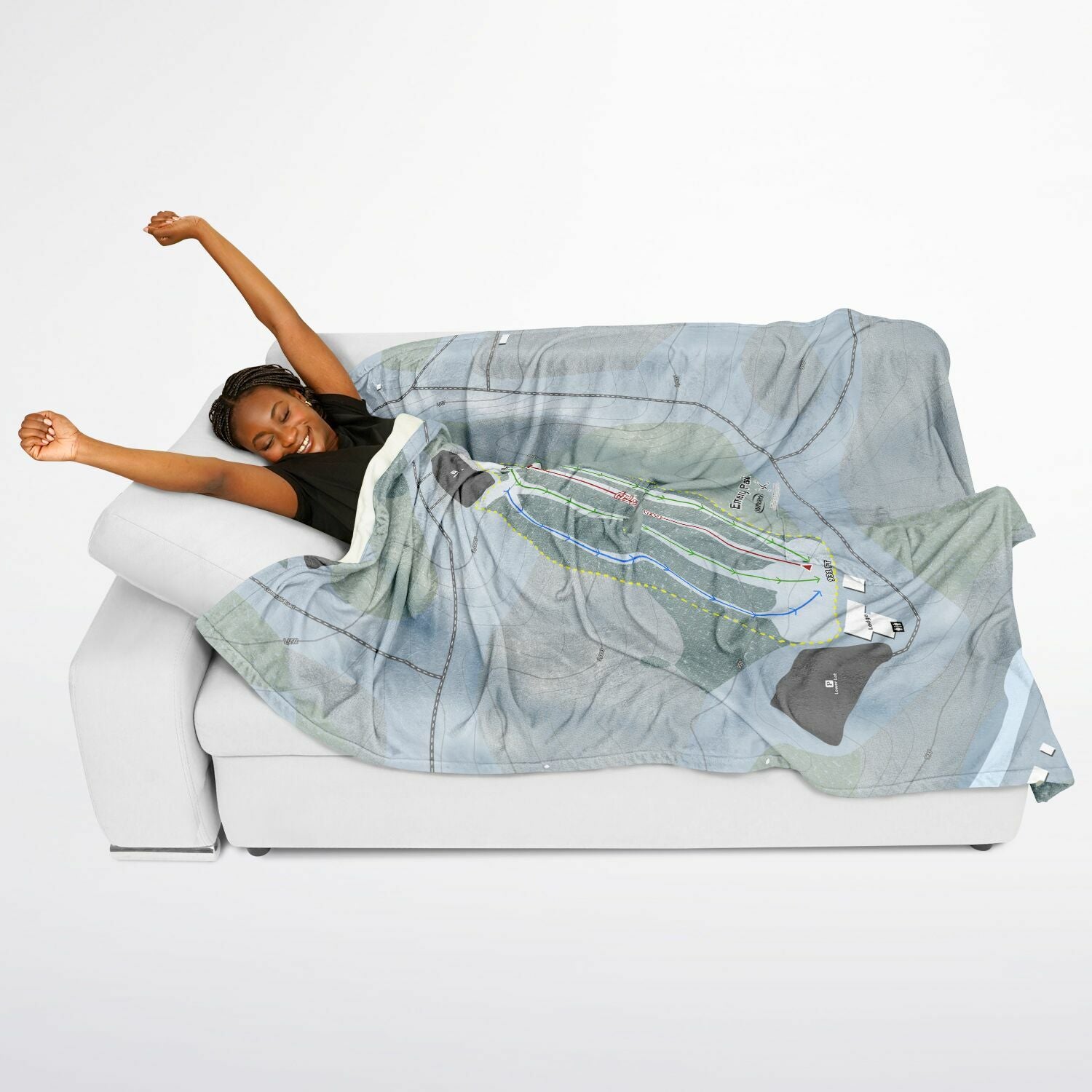 Emery Park, New York Ski Resort Map Flannel Blanket Poncho