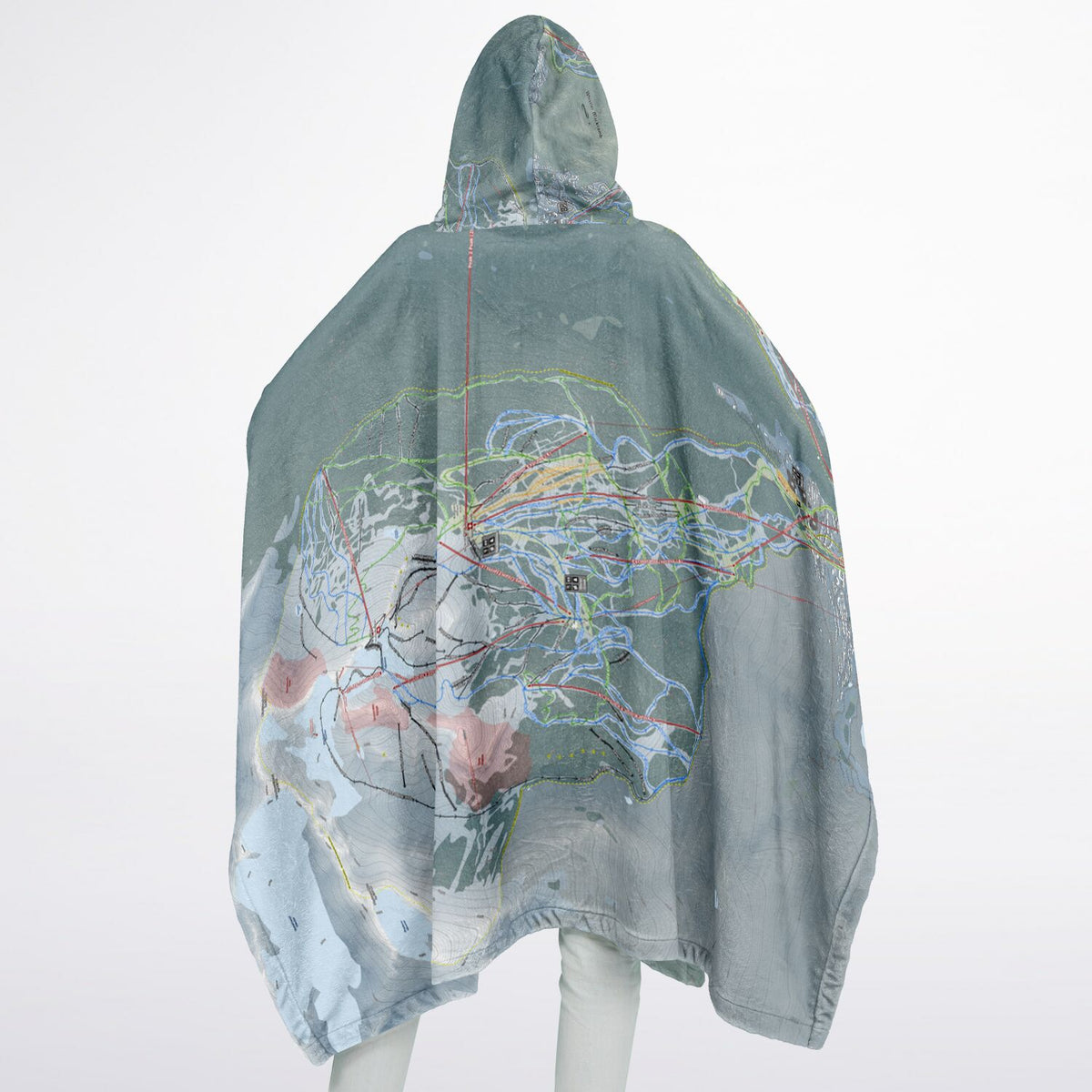 Whistler Blackcomb, British Columbia Ski Resort Map Flannel Blanket Poncho
