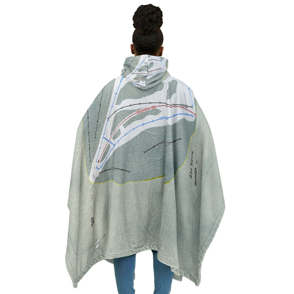 Alta Sierra, California Ski Resort Map Flannel Blanket Poncho