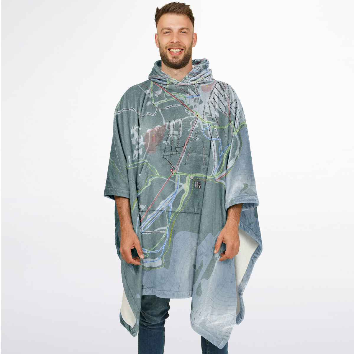 Lake Loiuse, Alberta Ski Resort Map Flannel Blanket Poncho