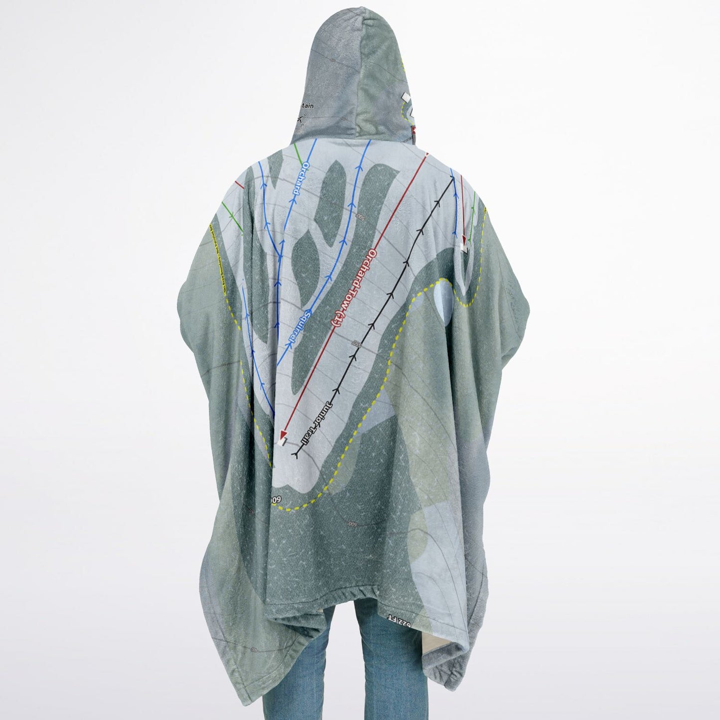 Spruce Mountain, Maine Ski Resort Map Flannel Blanket Poncho