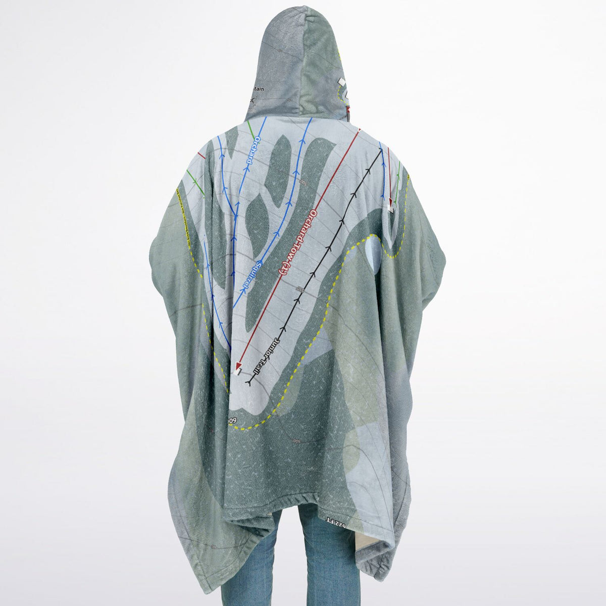 Spruce Mountain, Maine Ski Resort Map Flannel Blanket Poncho