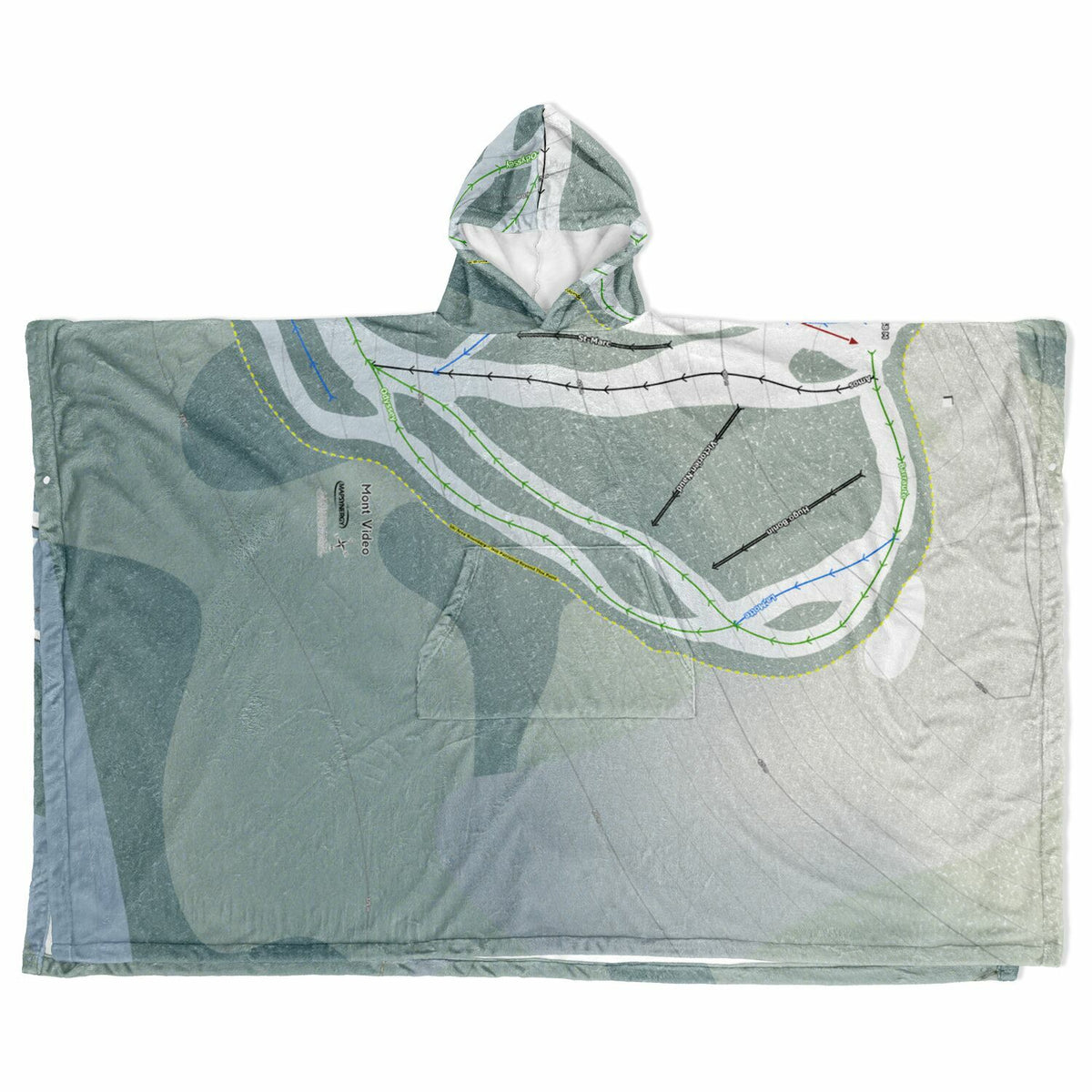 Mont Video, Quebec Ski Resort Map Flannel Blanket Poncho