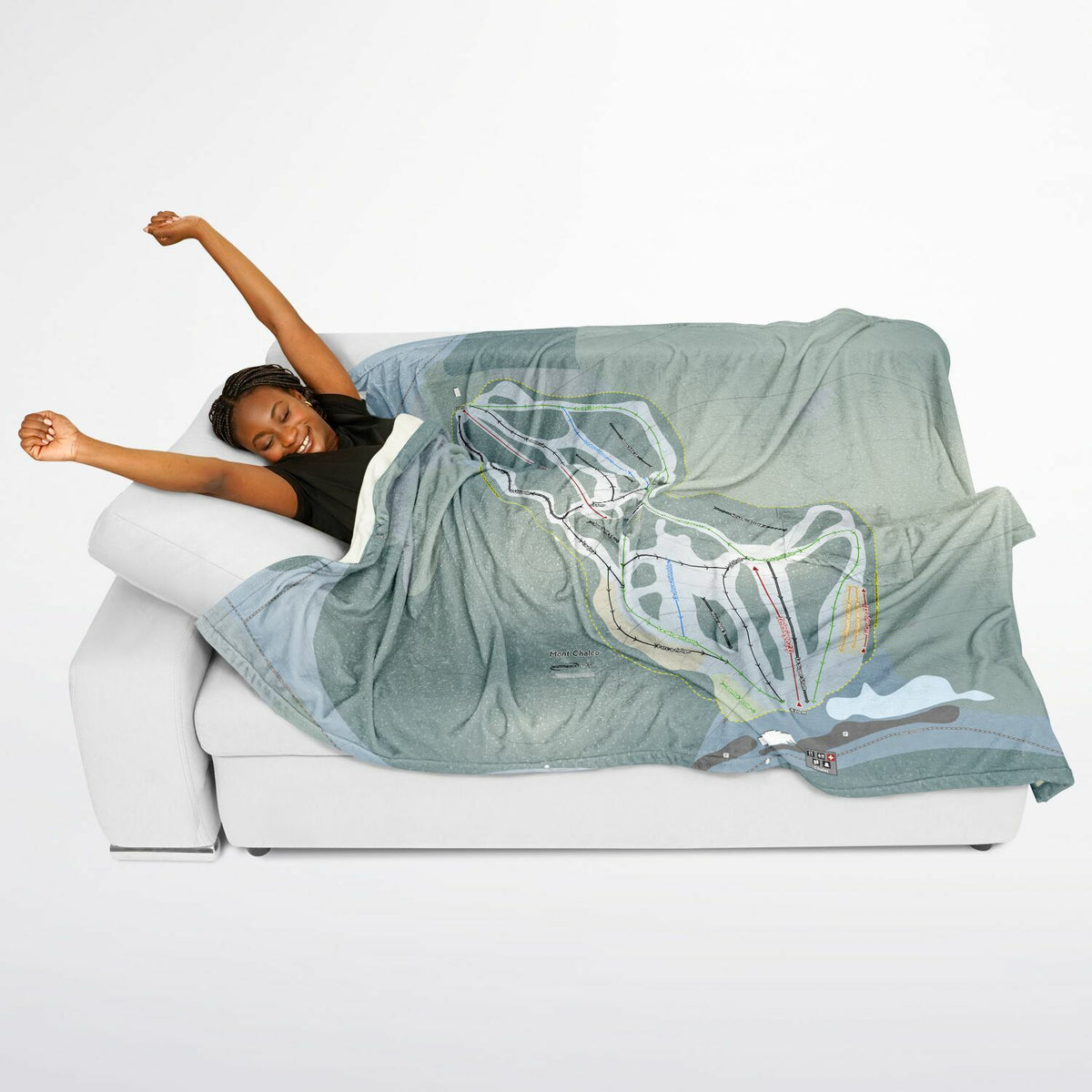 Mont Chalco, Quebec Ski Resort Map Flannel Blanket Poncho