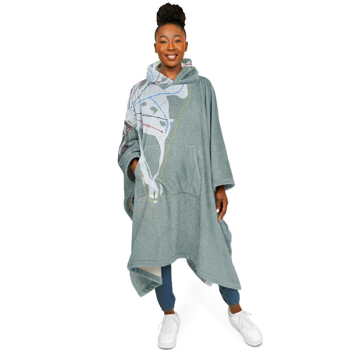 Badger Pass, California Ski Resort Map Flannel Blanket Poncho