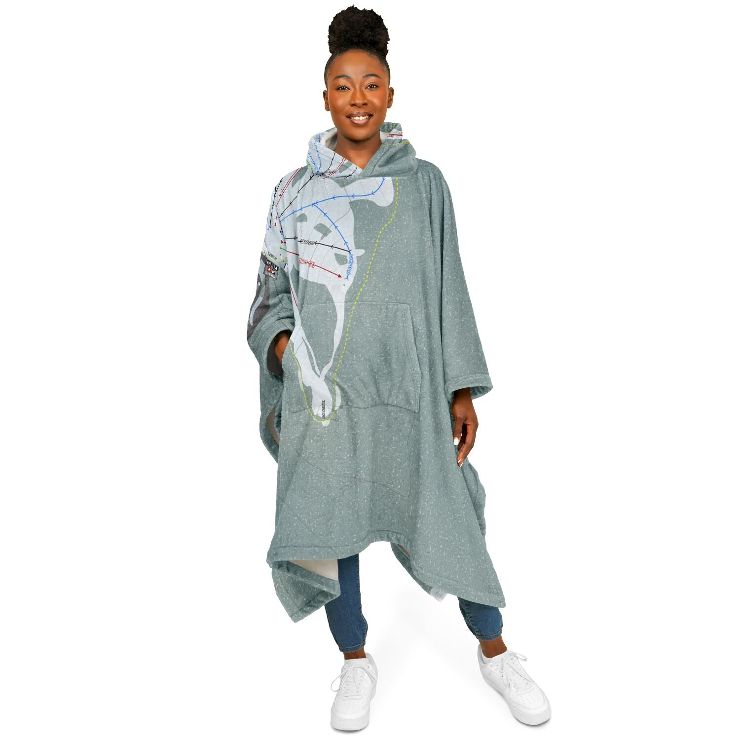 Badger Pass, California Ski Resort Map Flannel Blanket Poncho