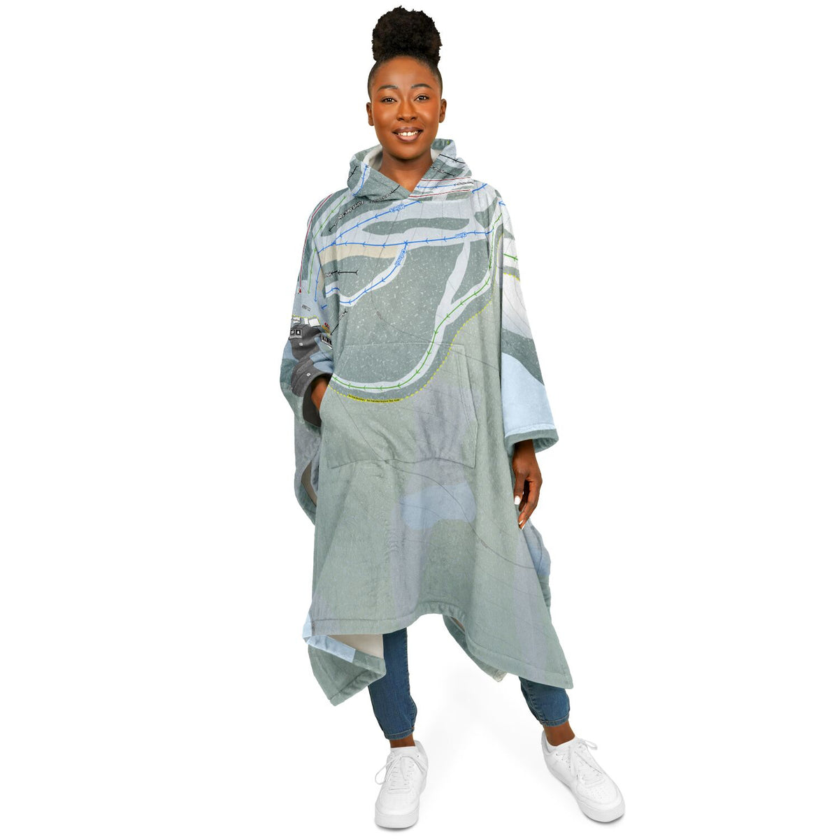 Kanasuta, Quebec Ski Resort Map Flannel Blanket Poncho