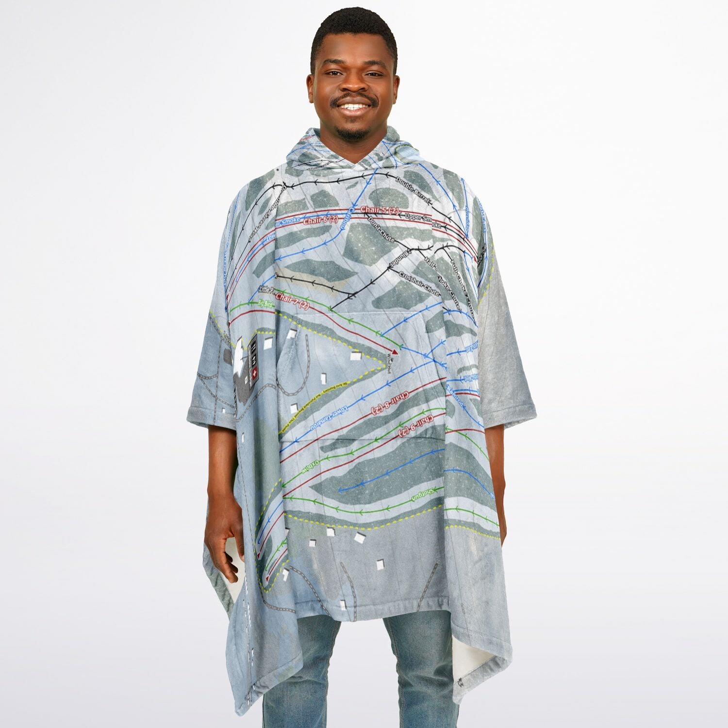 Big Powderhorn, Michigan Ski Resort Map Flannel Blanket Poncho