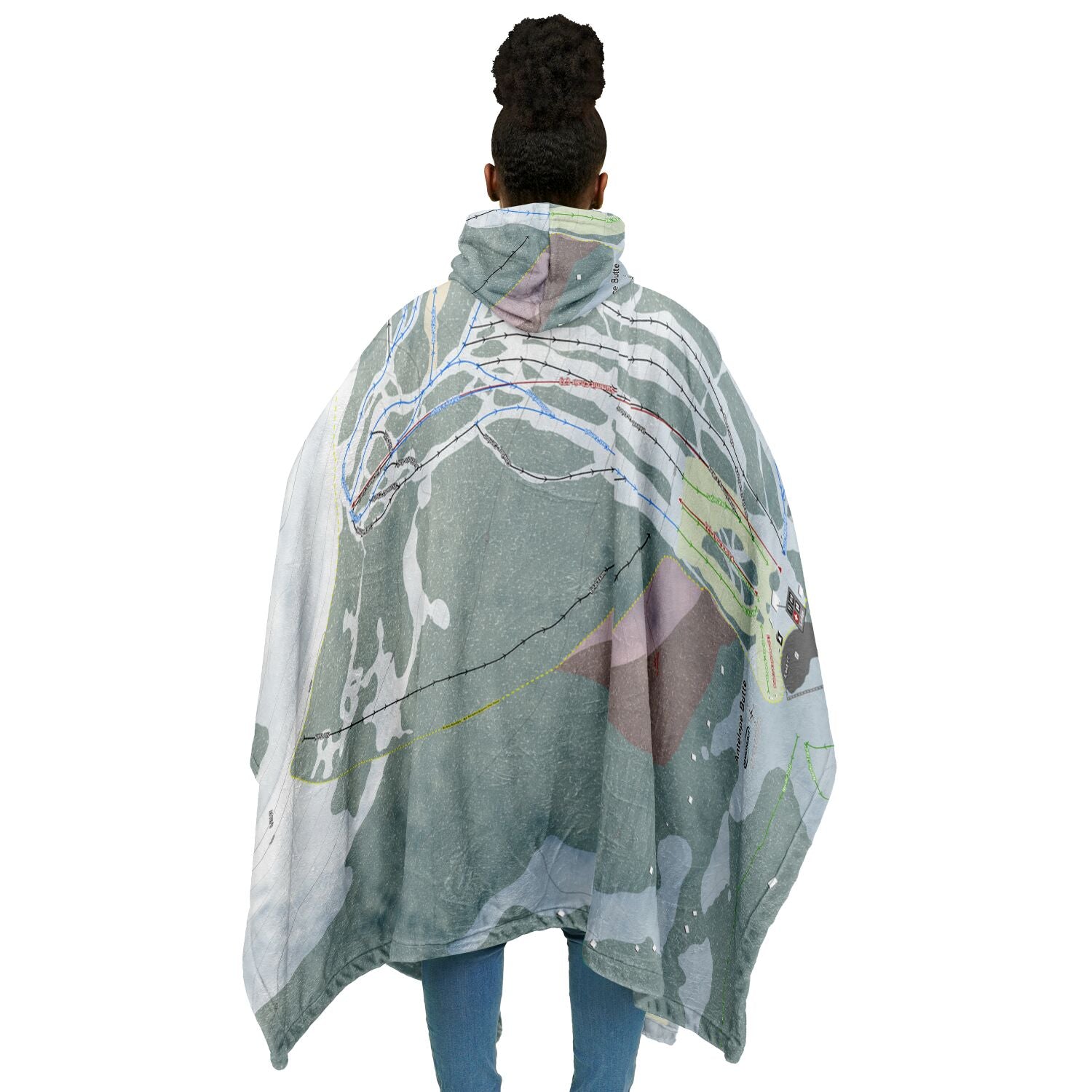 Antelope Butte, Wyoming Ski Resort Map Flannel Blanket Poncho