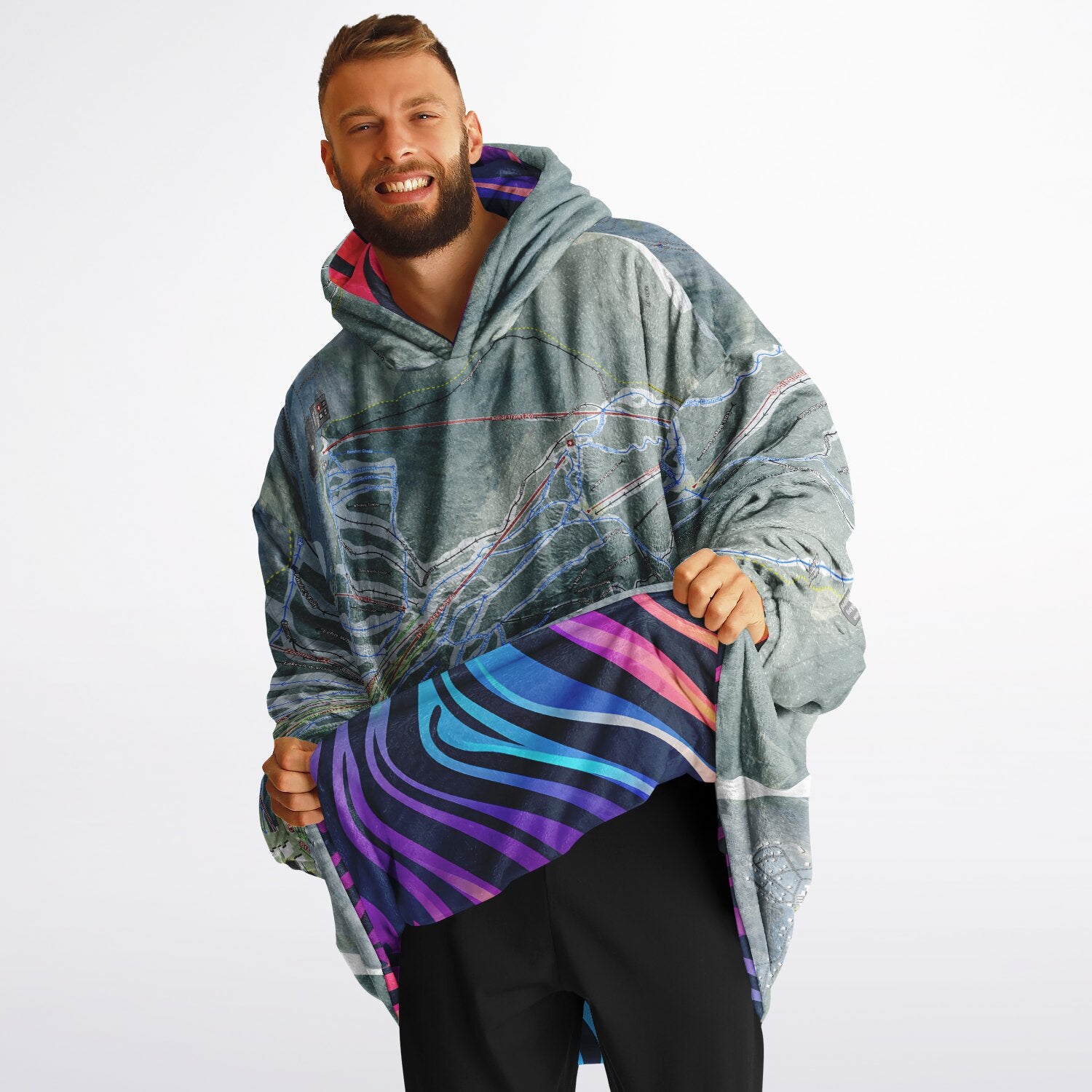 Cannon Mountain, New Hampshire Ski Resort Map Reversible Snug Hoodie