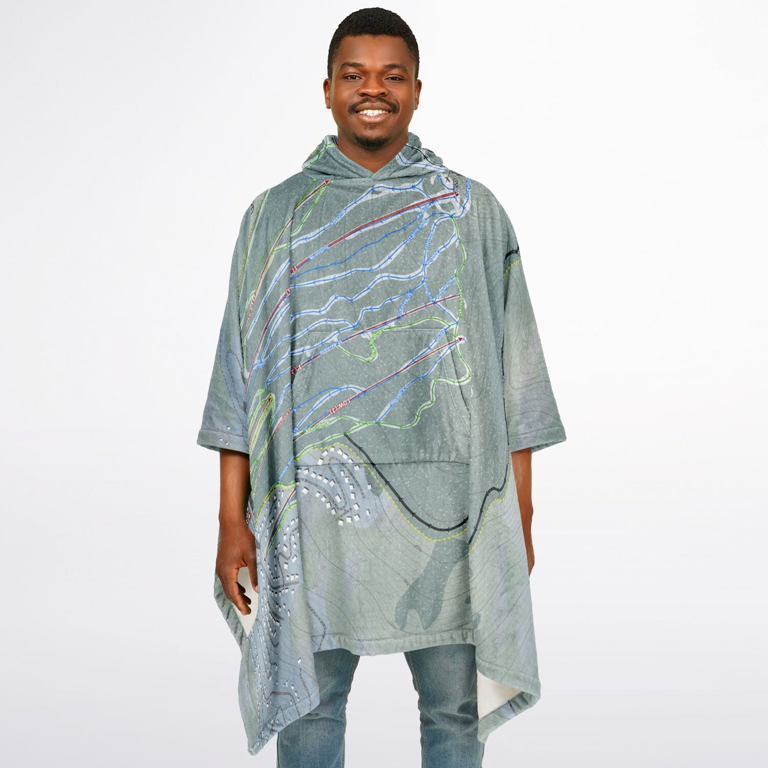 Mont Sutton, Quebec Ski Resort Map Flannel Blanket Poncho